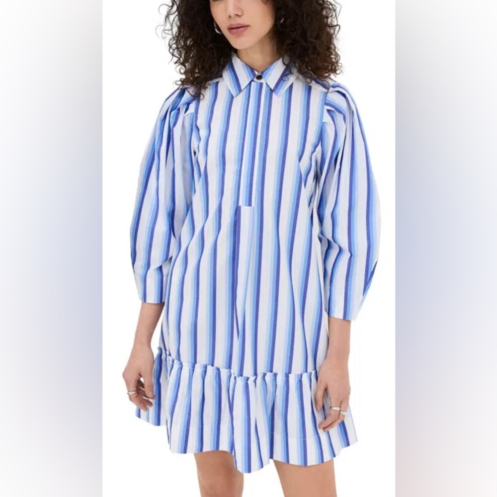 Ganni silver lake blue and blue striped dress mini